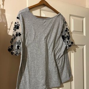 SHEIN grey blouse with see thru sleeves